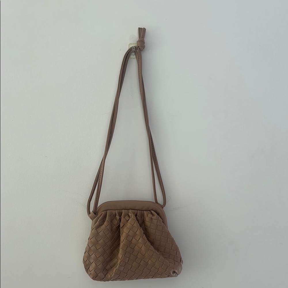 2 Chic Tan Woven Crossbody Bag